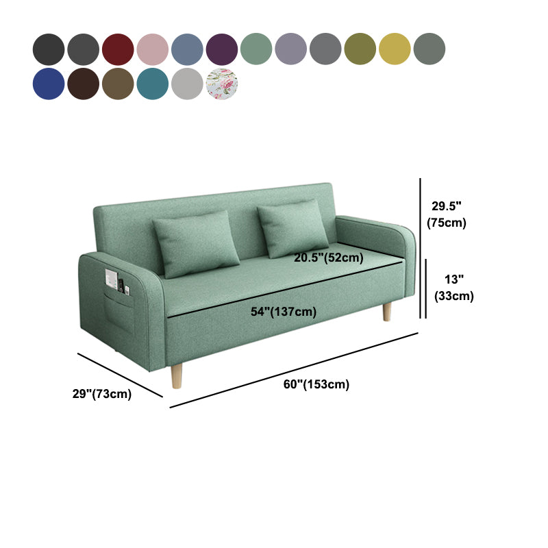 Linen Contemporary Square Arm Convertible Sofa Washable Foldable Sofa for Apartment