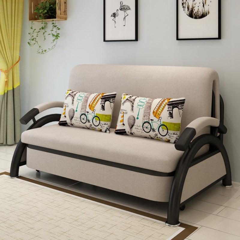 Linen Contemporary Sloped Arm Sofa Bed Foldable Convertible Sofa for Apartment