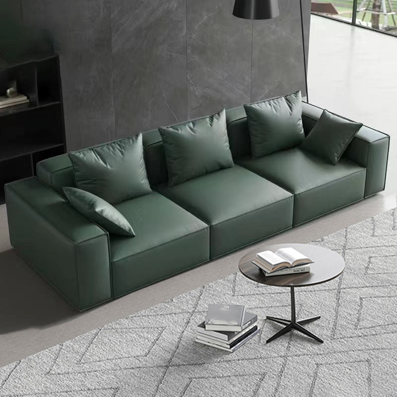 Contemporary Faux Leather/ Velvet Standard Sofa Green Square Arm Couch