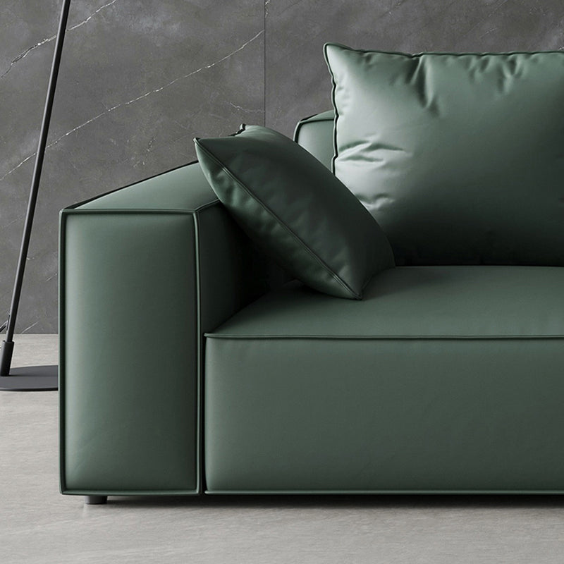 Contemporary Faux Leather/ Velvet Standard Sofa Green Square Arm Couch