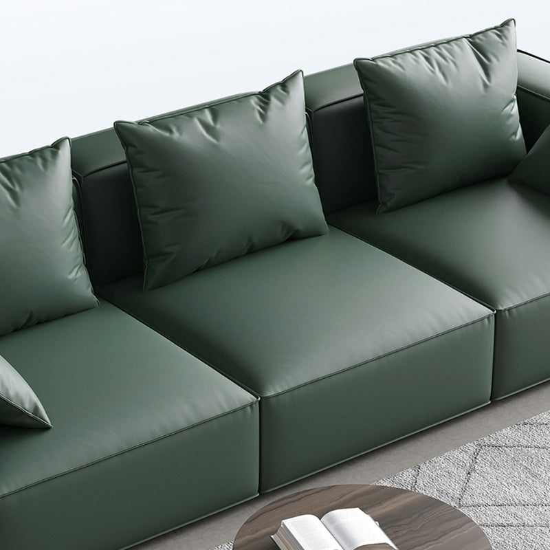 Contemporary Faux Leather/ Velvet Standard Sofa Green Square Arm Couch