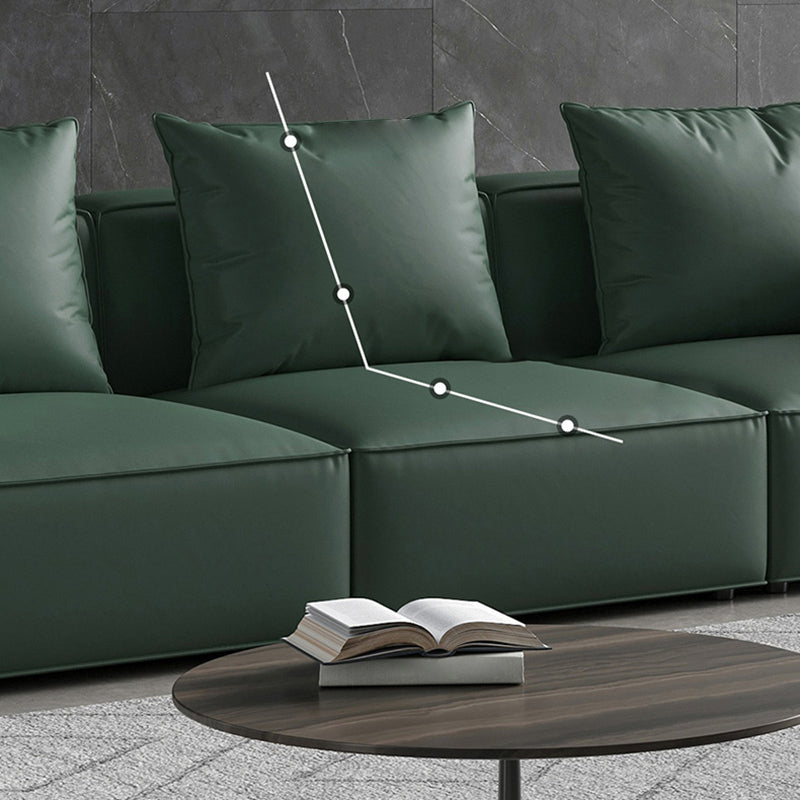 Contemporary Faux Leather/ Velvet Standard Sofa Green Square Arm Couch