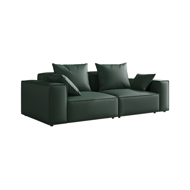 Contemporary Faux Leather/ Velvet Standard Sofa Green Square Arm Couch