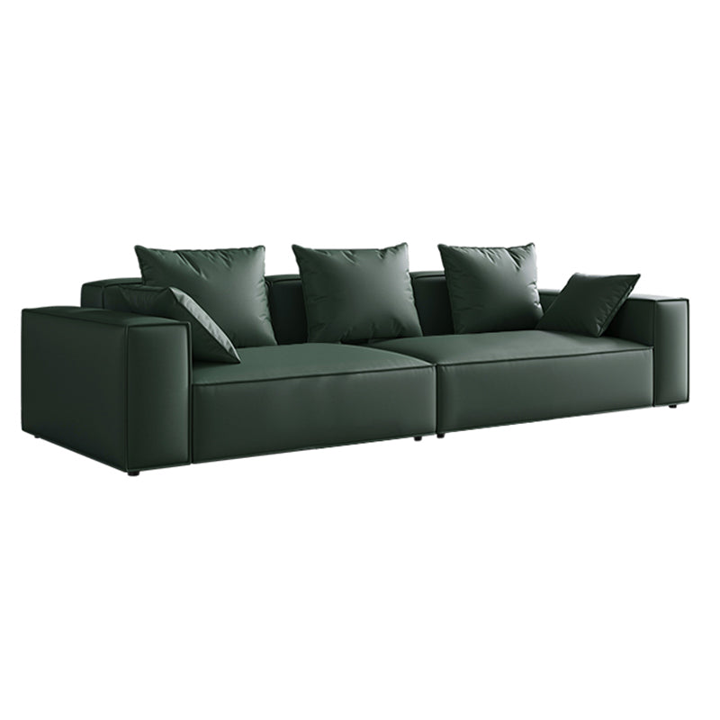 Contemporary Faux Leather/ Velvet Standard Sofa Green Square Arm Couch