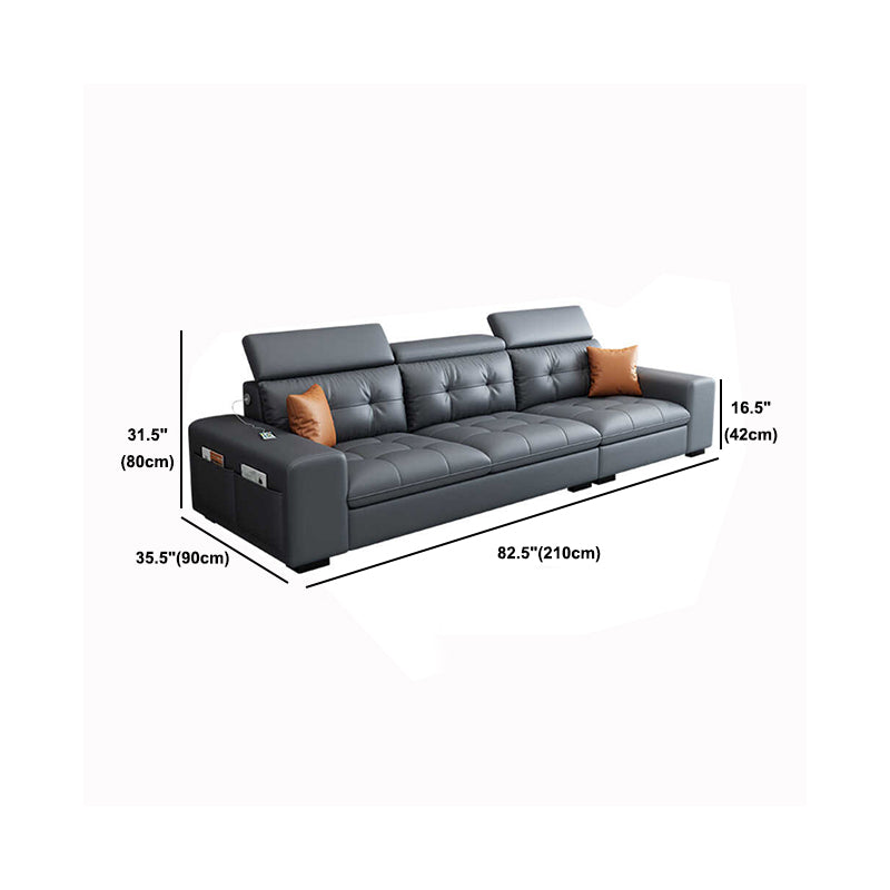 Modern Tufted Sofa & Chaise Recessed Arm Grey Faux Leather Sofa with Storage