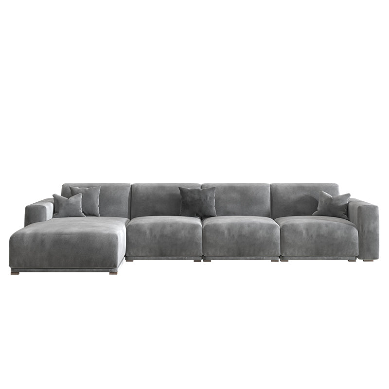 Nordic Style Sectional Cushioned Back Square Armrest Latex/down/sponge Grey Sofa