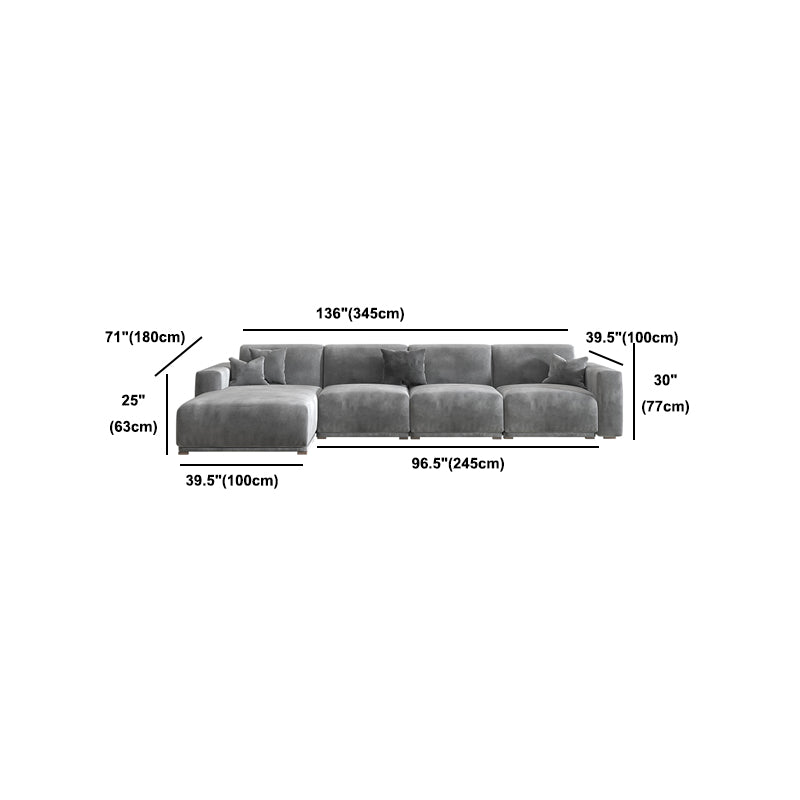 Nordic Style Sectional Cushioned Back Square Armrest Latex/down/sponge Grey Sofa