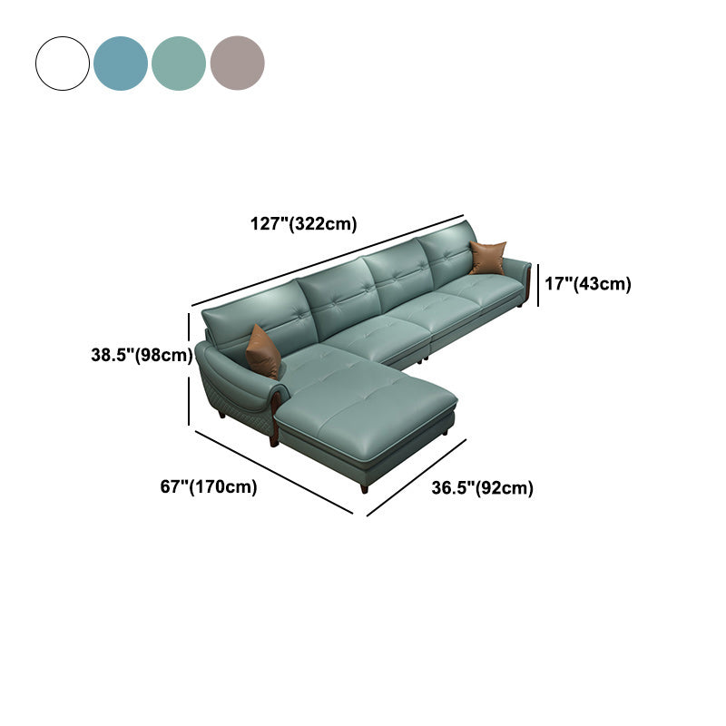 Leather Sectional Upholstered Armrest down Seat Filling in White/khaki/blue/green Sofa