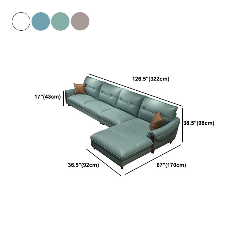 Leather Sectional Upholstered Armrest down Seat Filling in White/khaki/blue/green Sofa