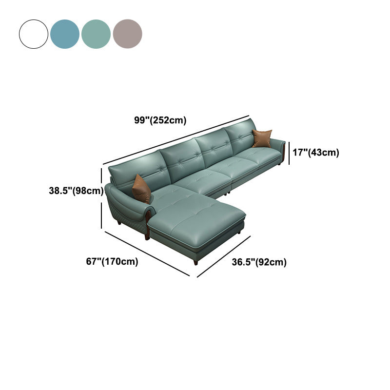 Leather Sectional Upholstered Armrest down Seat Filling in White/khaki/blue/green Sofa