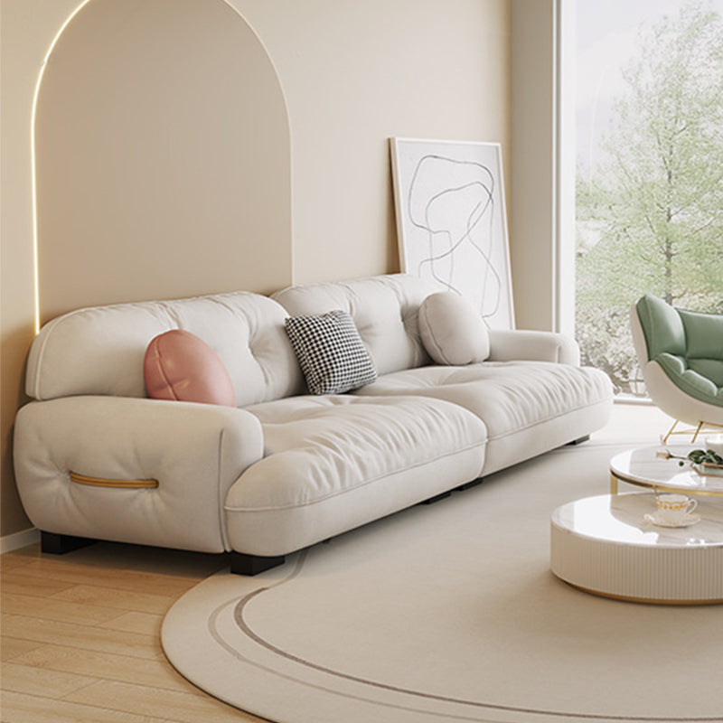 White Sofa with Built-in Armrest and Tufted Back Leather/techno Fabric Sectional