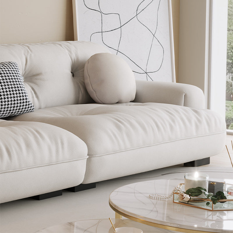 White Sofa with Built-in Armrest and Tufted Back Leather/techno Fabric Sectional