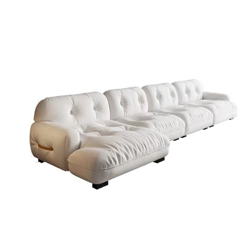 White Sofa with Built-in Armrest and Tufted Back Leather/techno Fabric Sectional