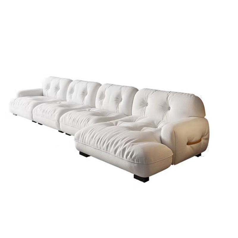 White Sofa with Built-in Armrest and Tufted Back Leather/techno Fabric Sectional