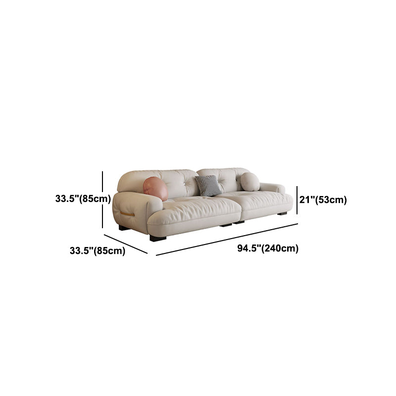 White Sofa with Built-in Armrest and Tufted Back Leather/techno Fabric Sectional