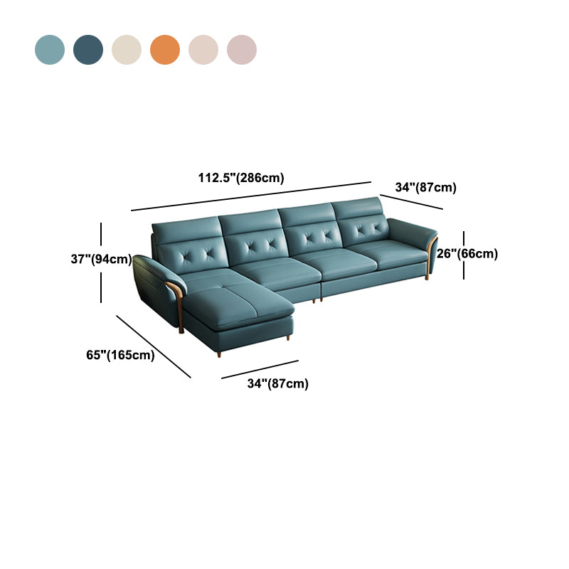 112.6" W x 64.96" D x 37" H Flared Arm Sofa & Chaise Tufted Genuine Leather Sofa