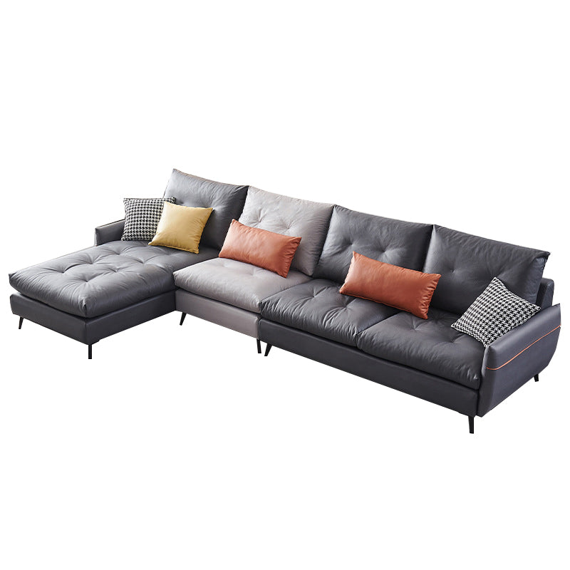 Tufted Sofa & Chaise 133.86" x W 66..93" D x 36.22" H Faux Leather Square Armed Sofa