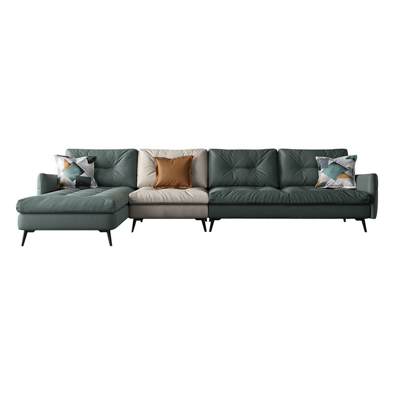 Tufted Sofa & Chaise 133.86" x W 66..93" D x 36.22" H Faux Leather Square Armed Sofa