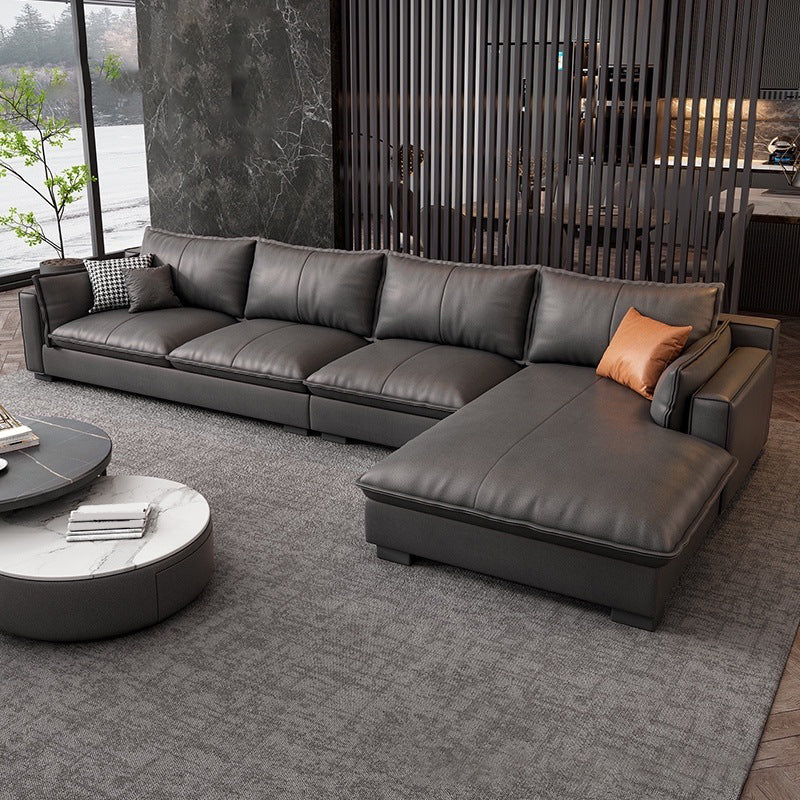 Modern Loose Back Sofa & Chaise 129.92" W 68.9" x D 31.5 H" x Recessed Arm Sofa