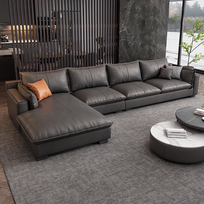 Modern Loose Back Sofa & Chaise 129.92" W 68.9" x D 31.5 H" x Recessed Arm Sofa