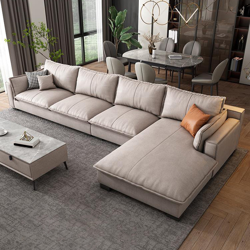 Modern Loose Back Sofa & Chaise 129.92" W 68.9" x D 31.5 H" x Recessed Arm Sofa