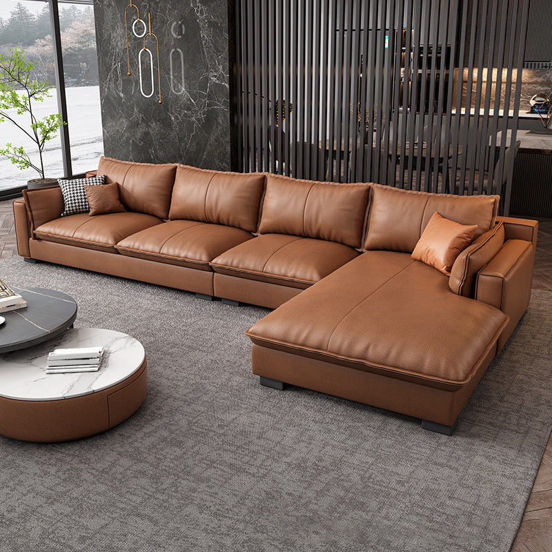 Modern Loose Back Sofa & Chaise 129.92" W 68.9" x D 31.5 H" x Recessed Arm Sofa