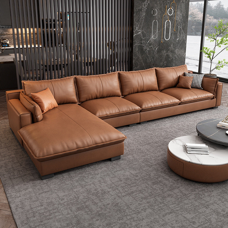 Modern Loose Back Sofa & Chaise 129.92" W 68.9" x D 31.5 H" x Recessed Arm Sofa