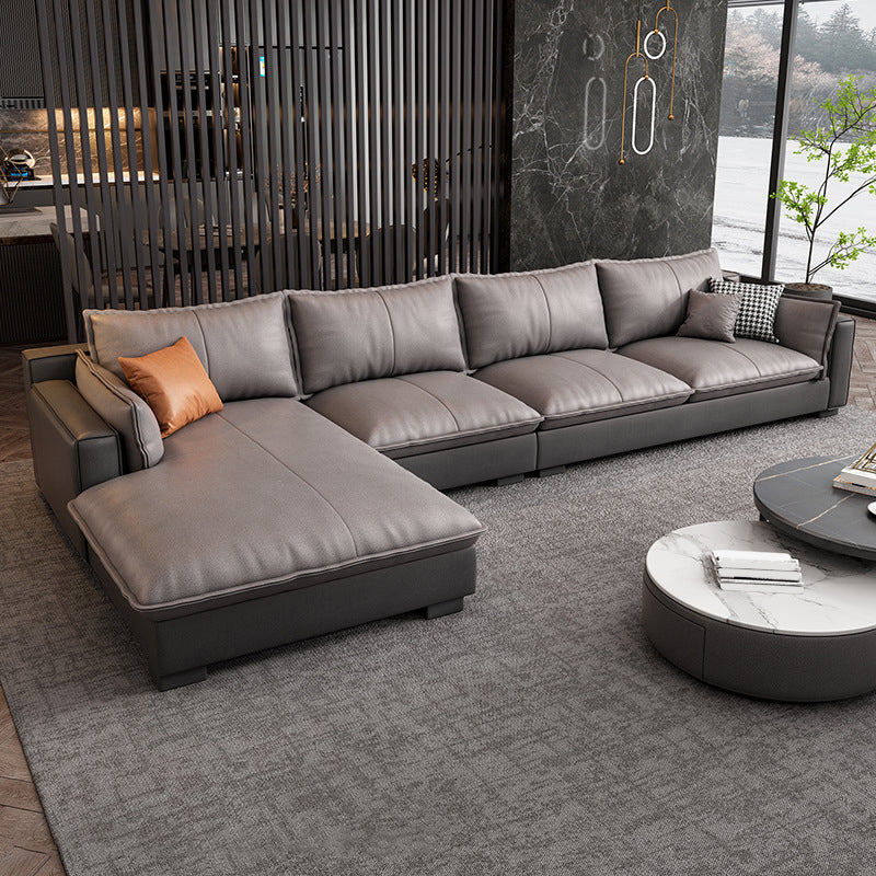 Modern Loose Back Sofa & Chaise 129.92" W 68.9" x D 31.5 H" x Recessed Arm Sofa