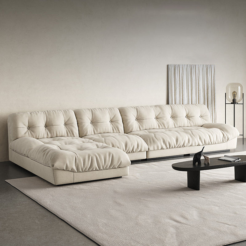 Tufted Backrest Sectional Sponge Padded Armless Off-white Sofa