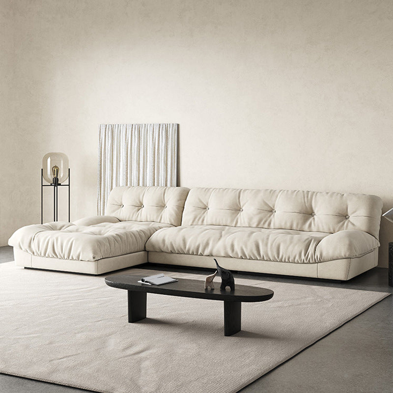 Tufted Backrest Sectional Sponge Padded Armless Off-white Sofa