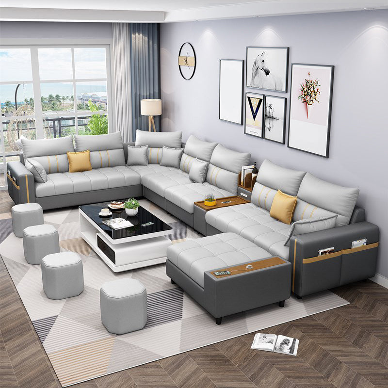 Contemporary Sectional Modular with Square Arm and Storage for 6 People