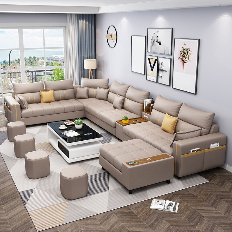 Contemporary Sectional Modular with Square Arm and Storage for 6 People