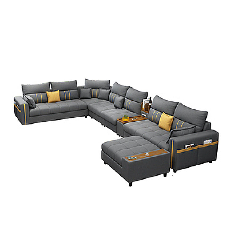 Contemporary Sectional Modular with Square Arm and Storage for 6 People