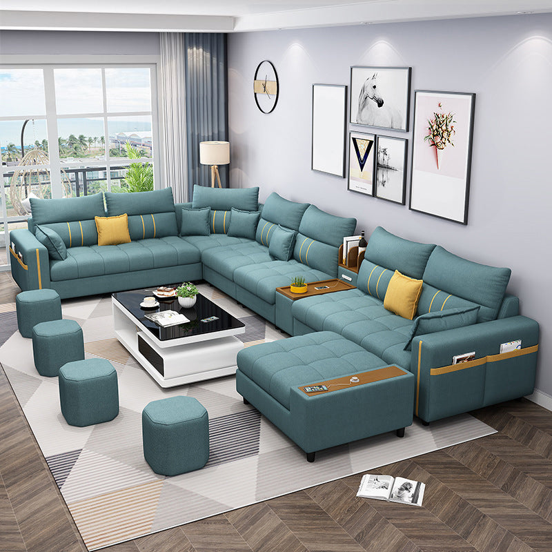 Contemporary Sectional Modular with Square Arm and Storage for 6 People