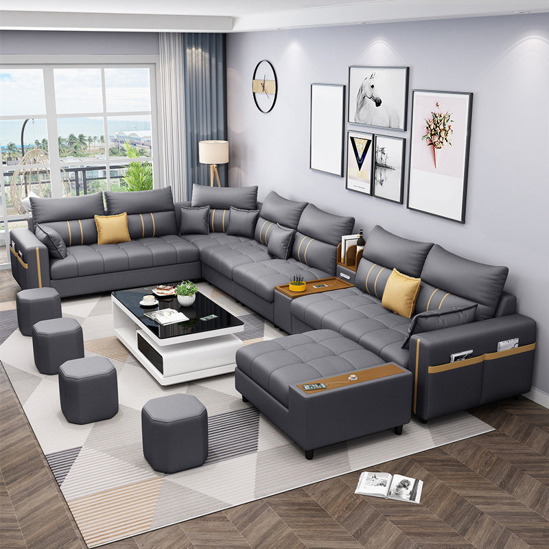 Contemporary Sectional Modular with Square Arm and Storage for 6 People