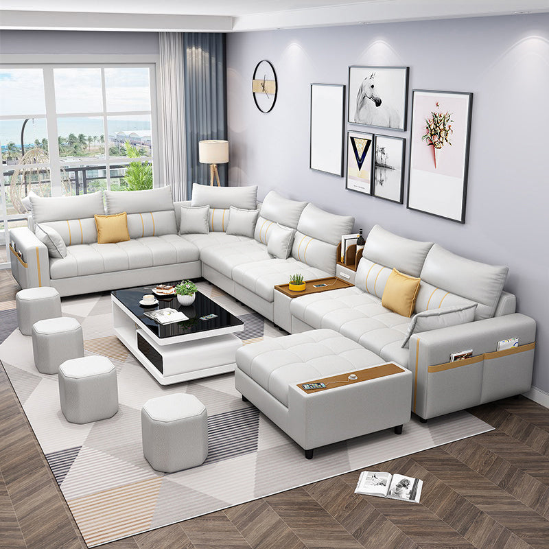 Contemporary Sectional Modular with Square Arm and Storage for 6 People