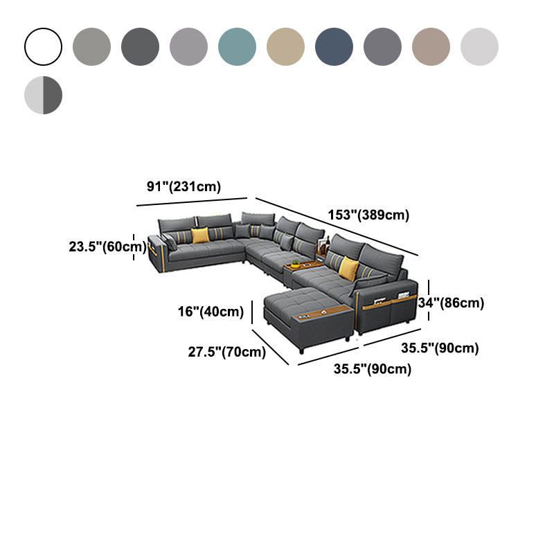 Contemporary Sectional Modular with Square Arm and Storage for 6 People