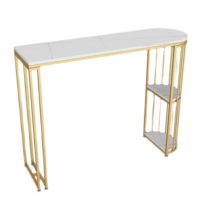 Glam Style Bar Table Stone Top Indoor Bistro Table with Storage Rack