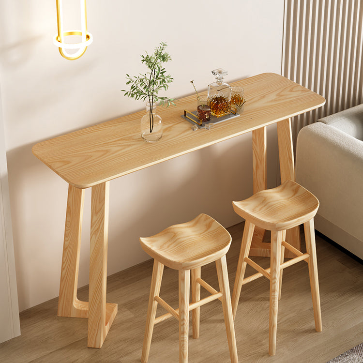 Pine Wood Bar Table Contemporary Bar Table with Wood Sled Base