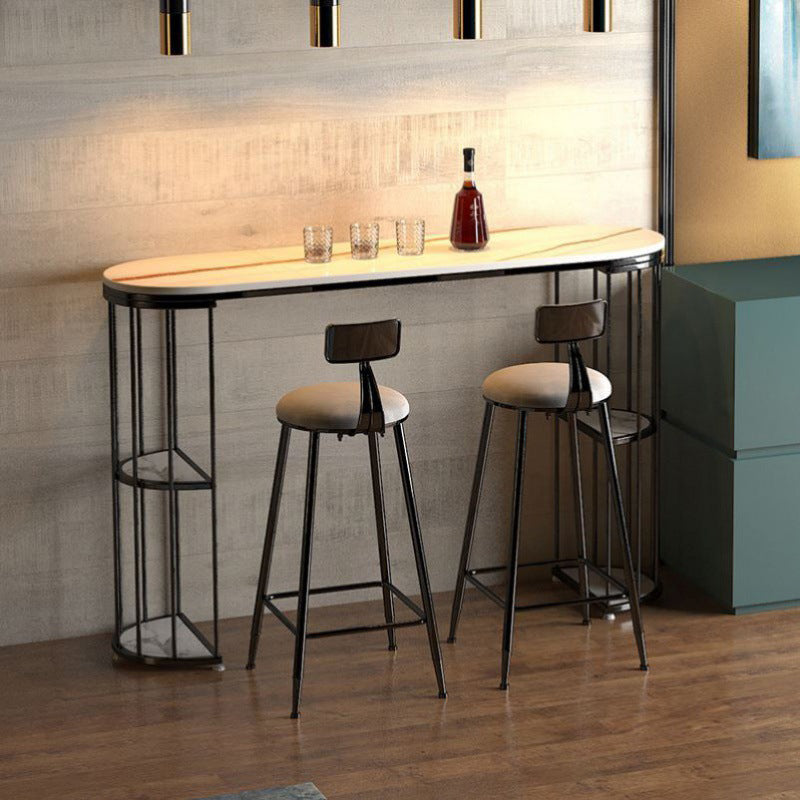 Glam Style Bar Table Oval Stone Top Pub Table with Cabinet for Dining Room