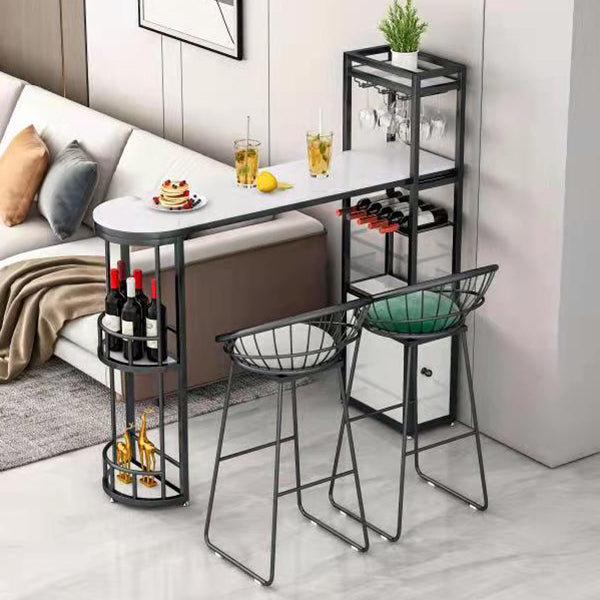 Modern Bar Table Artificial Marble Pub Table with Shelf, Only Table