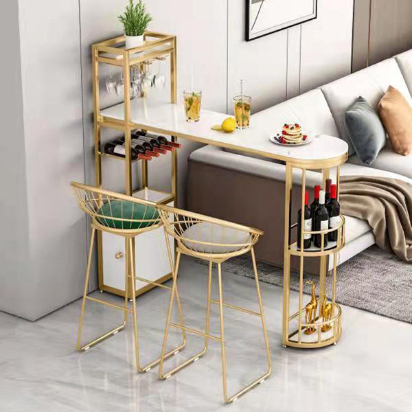 Modern Bar Table Artificial Marble Pub Table with Shelf, Only Table