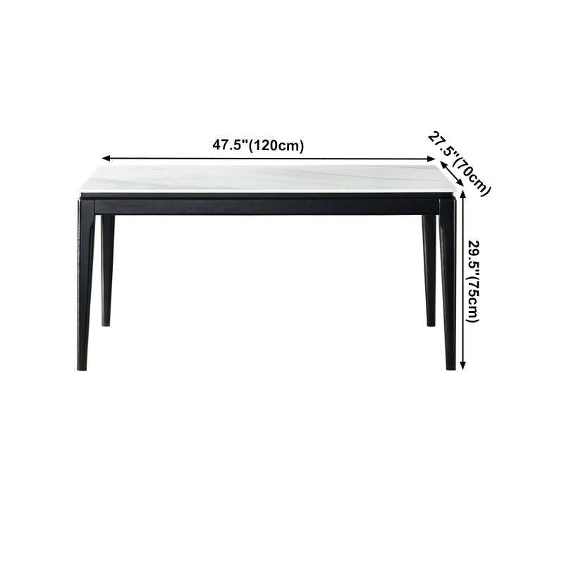 Rectangle Retro Modern Dining Table 4 Legs White Fixed Table of Sintered Stone