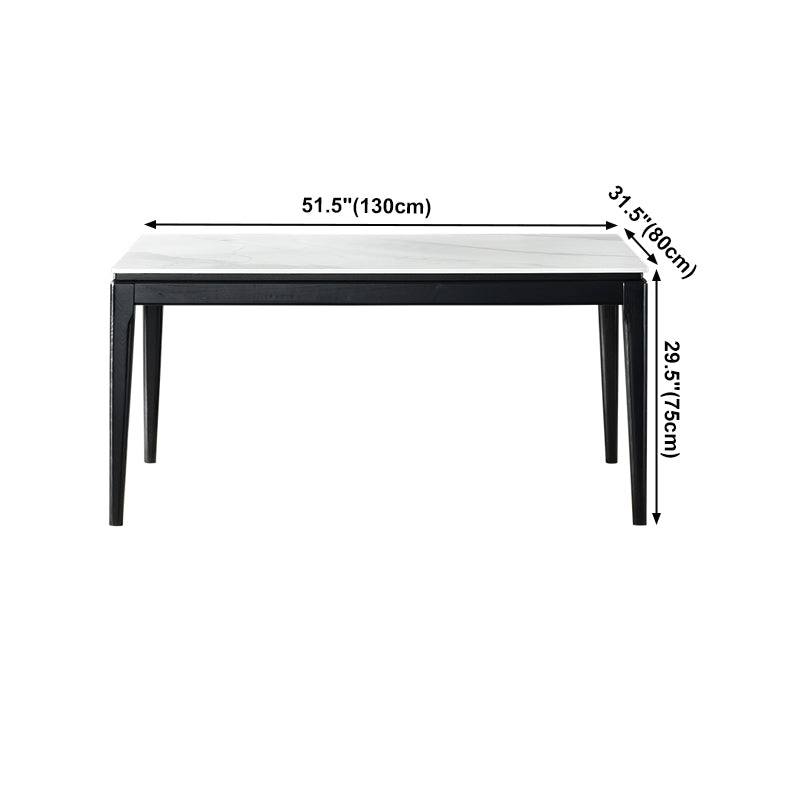 Rectangle Retro Modern Dining Table 4 Legs White Fixed Table of Sintered Stone