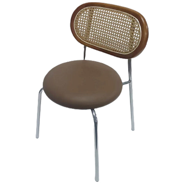 Contemporary Cane Back Dining Chair Faux Leather Dining Side Chair