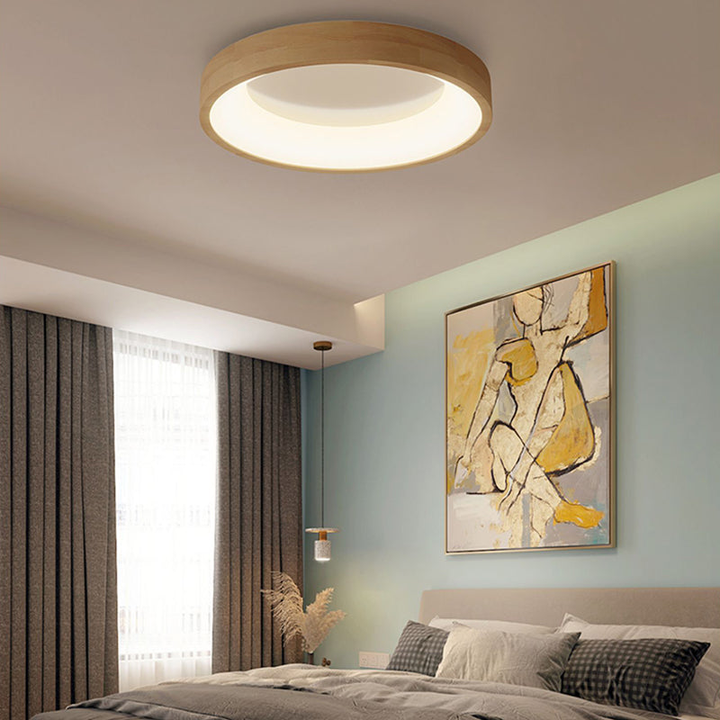 1 Light Circle Ceiling Lamp Modern Style Wood Ceiling Lighting for Living Room