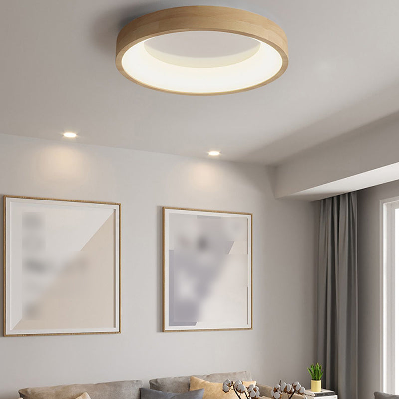 1 Light Circle Ceiling Lamp Modern Style Wood Ceiling Lighting for Living Room