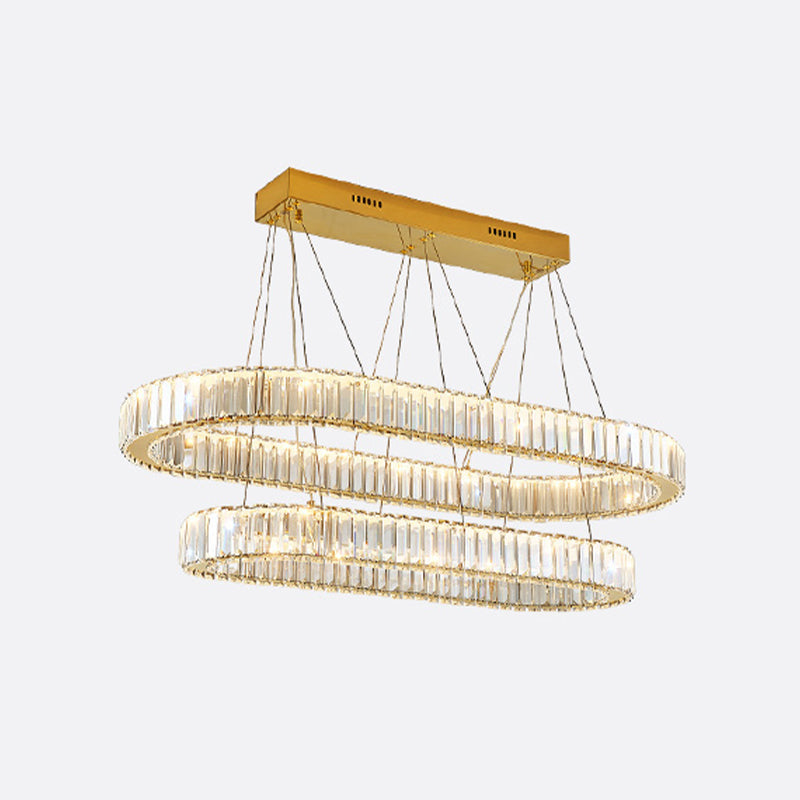 Crystal LED Island Light Fixture Contemporary Gold Suspension Lamp for Dining Room