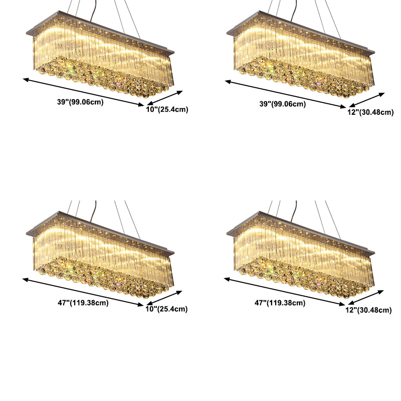 Rectangular Dining Room Island Lighting Luxury Crystal Modern LED Hanging Light in Silver