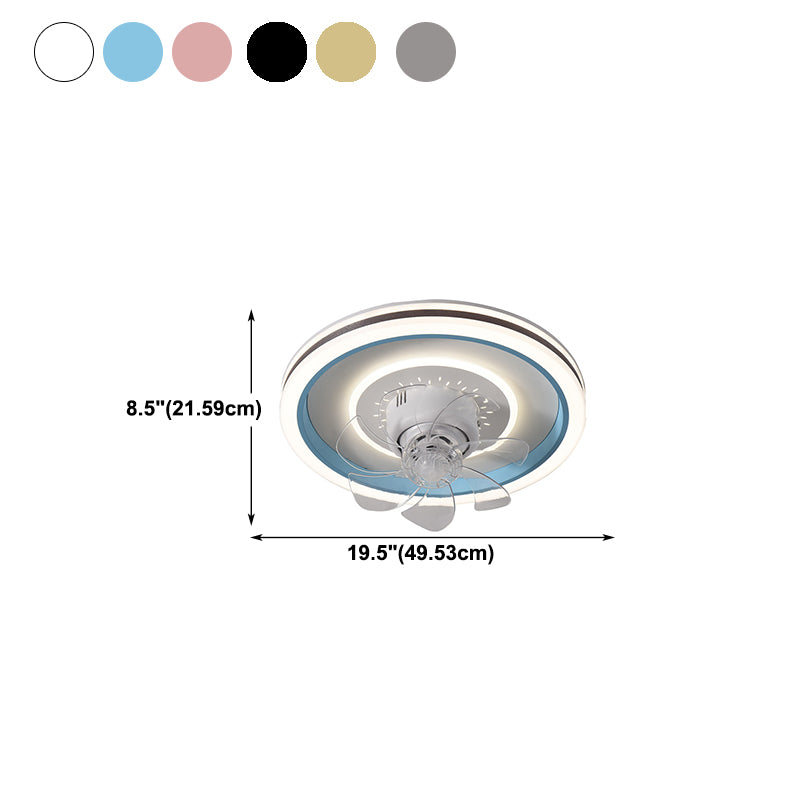 Nordic Style Round Fan Light Metal Colorful LED Flush Mount Light for Bedroom